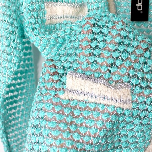 NWT Leshop Y2K Retro Style Turquoise Knit Cardigan Size S - Picture 12 of 13